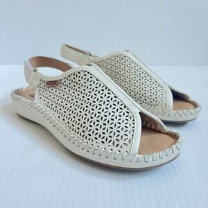 Pikolinos Puerto Vallarta Sz 38 US 7.5 - 8 Cream Ivory Leather Sandals Slingback